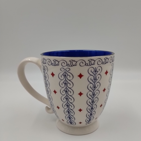 2003 Starbucks Barista Coffee Cup Mug White Blue Scroll Red Diamonds 18oz - Picture 4 of 11